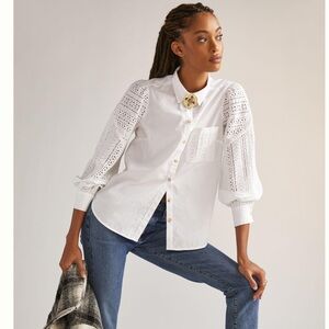 Anthropologie Puff-Sleeved Lace Buttondown, NWOT
